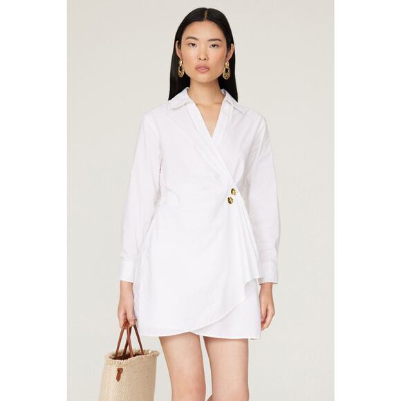 Tanya Taylor Winnie White Long Sleeve Poplin Wrap Shirt Mini Dress Size 6 - Picture 1 of 14